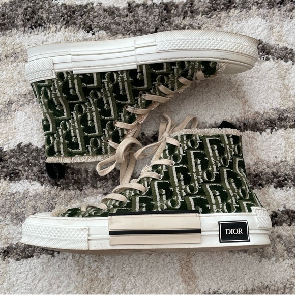 Men’s Dior B23 High Top Sneakers Green & White Oblique Tapestry - Picture 8 of 15